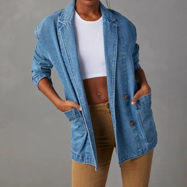 Krisje - Stijlvolle denim blazer met zakken voor dames