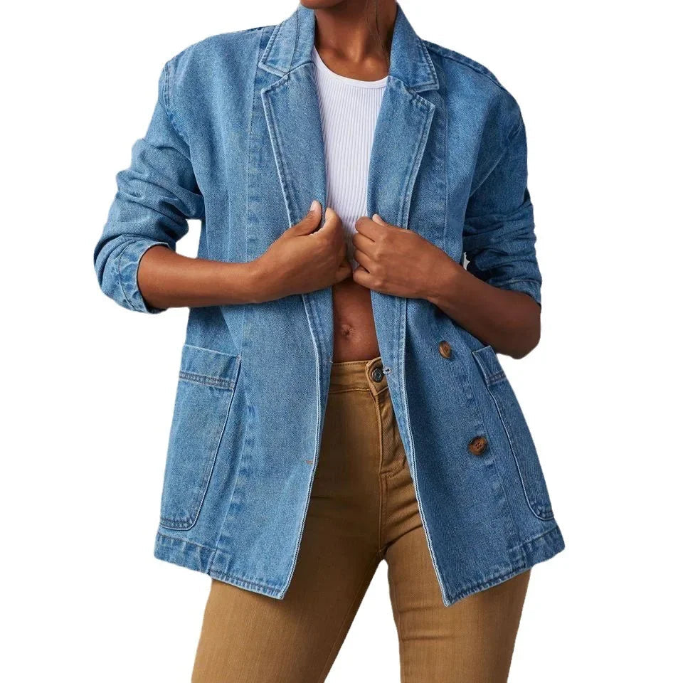 Krisje - Stijlvolle denim blazer met zakken voor dames