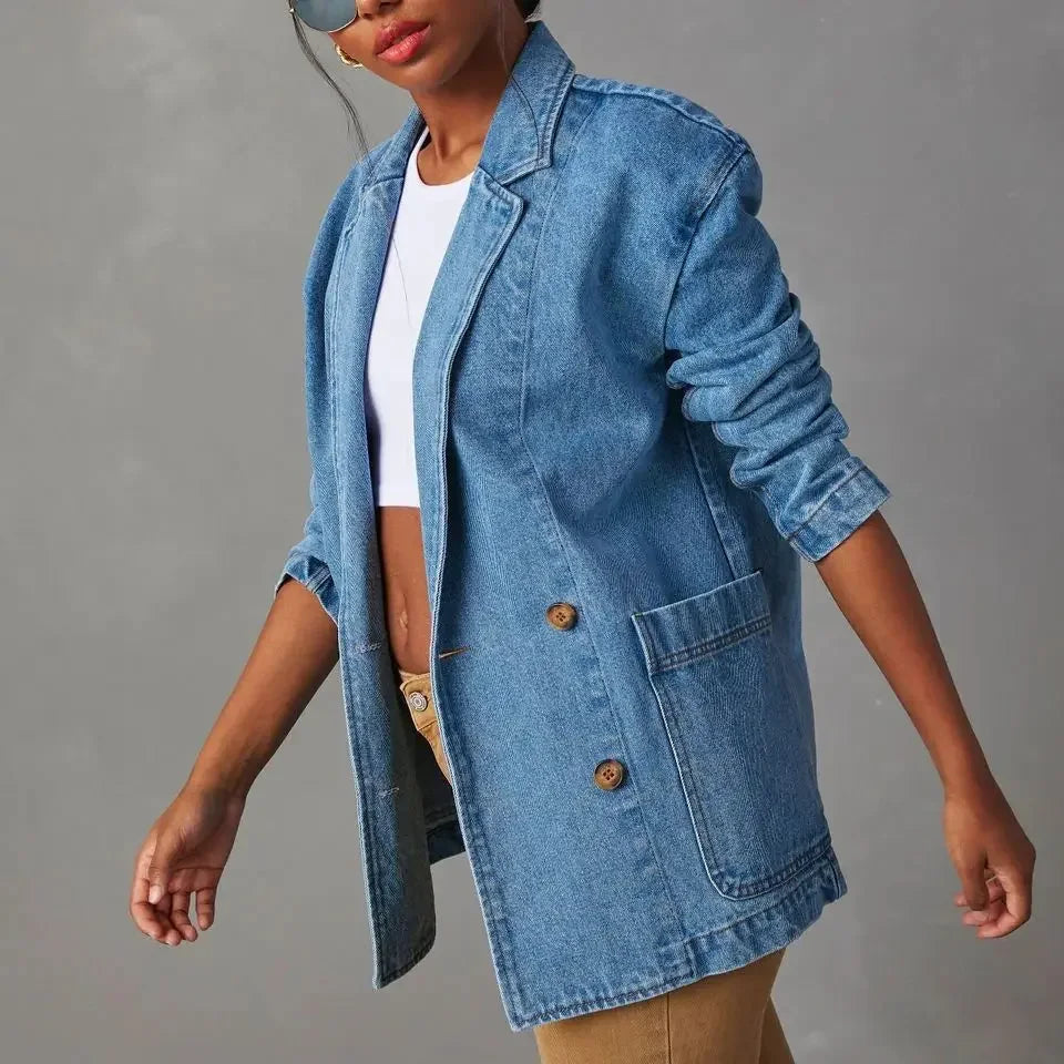 Krisje - Stijlvolle denim blazer met zakken voor dames