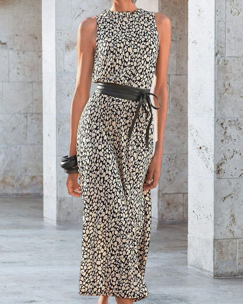 Kenzie - Mouwloze Jurk met Trendy Print en Riem
