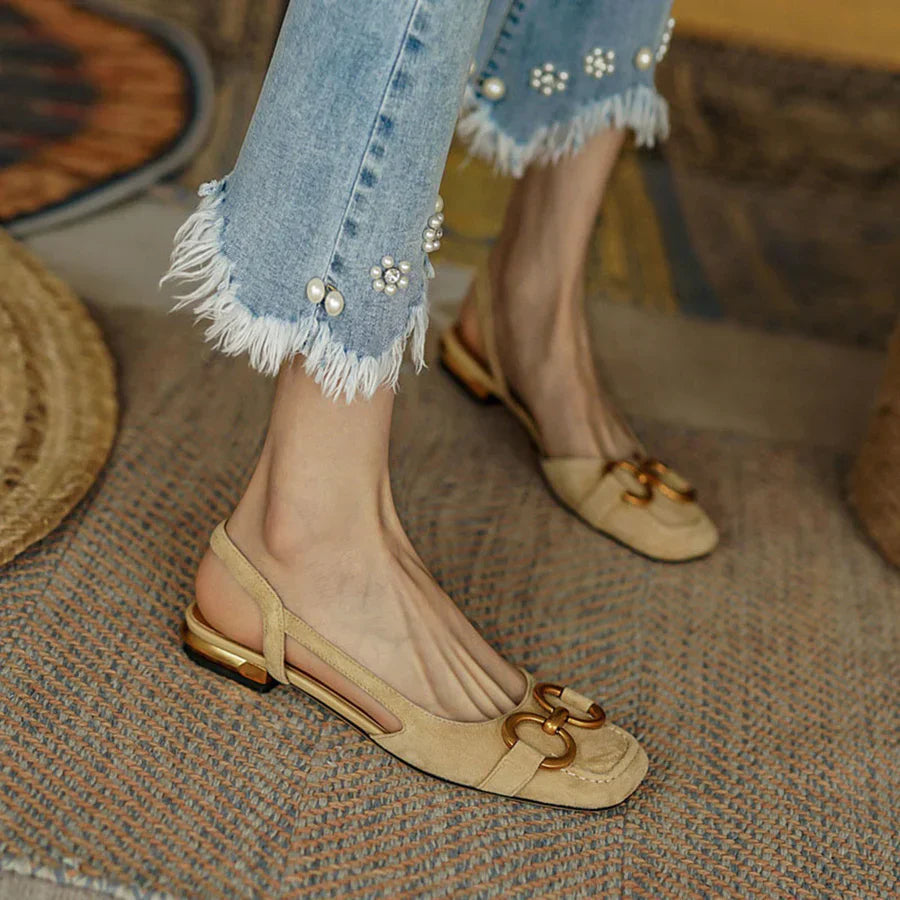 Mia - Suède Slingback Ballerina's met Gouden Ringen