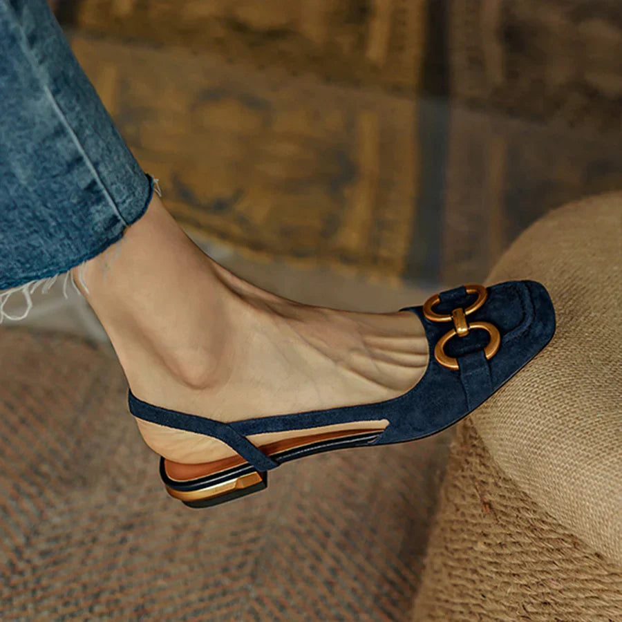 Mia - Suède Slingback Ballerina's met Gouden Ringen