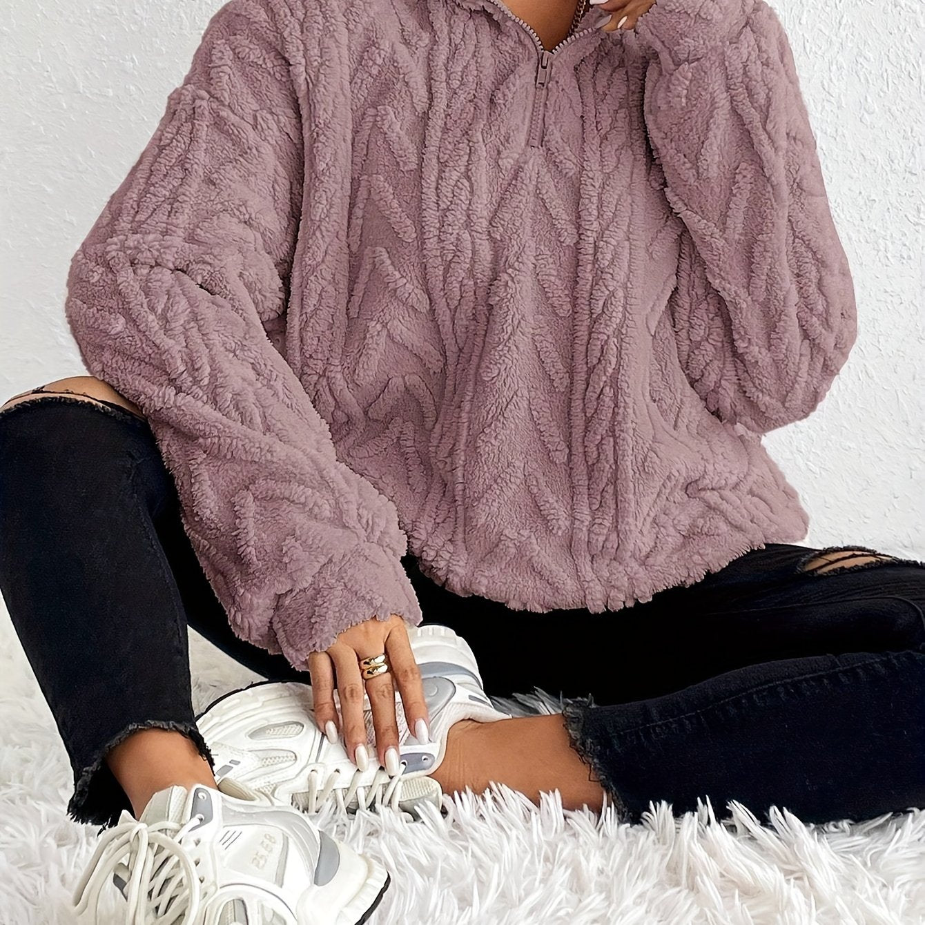 Arianna - Fleece Trui met Kraag en Ritssluiting.