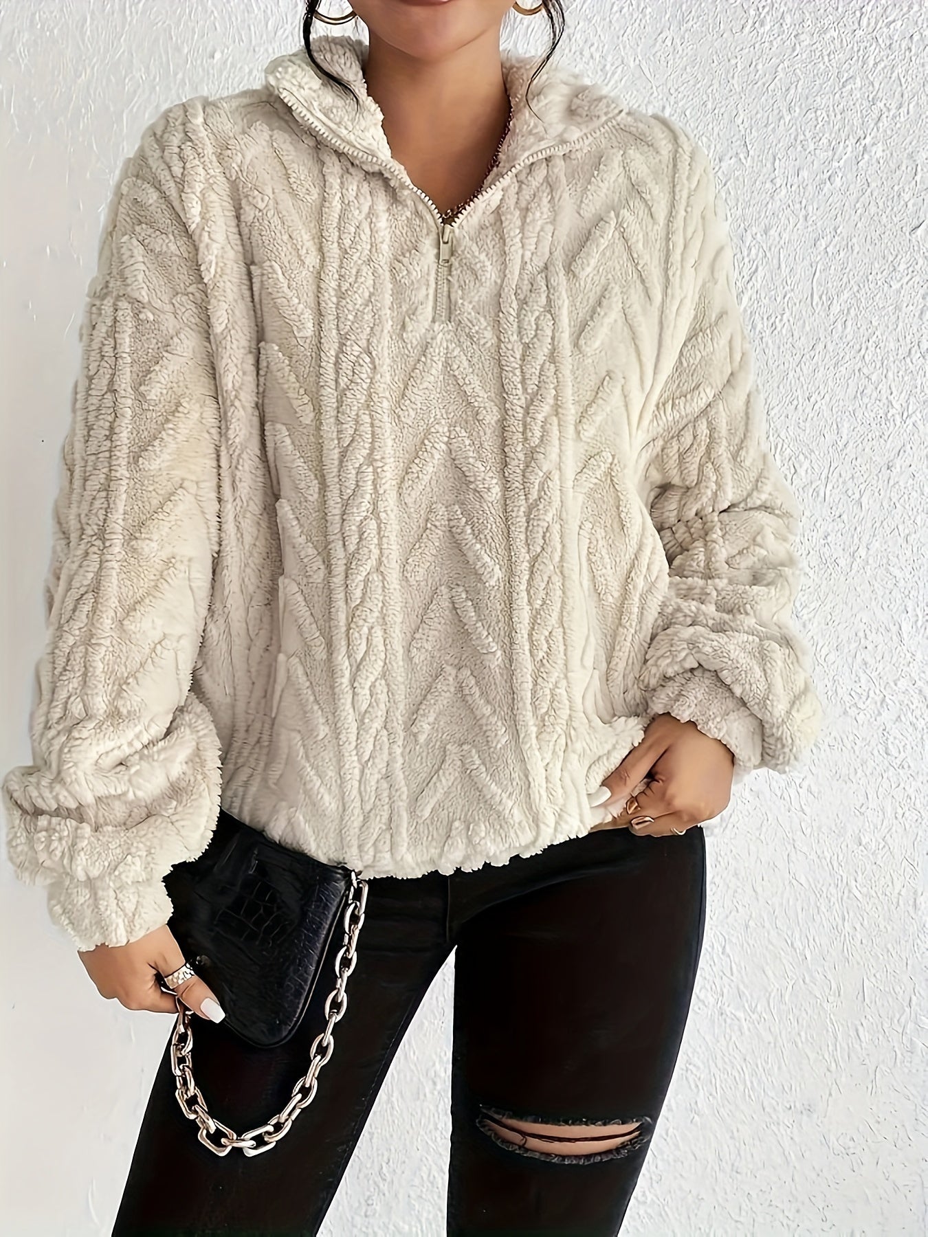 Arianna - Fleece Trui met Kraag en Ritssluiting.