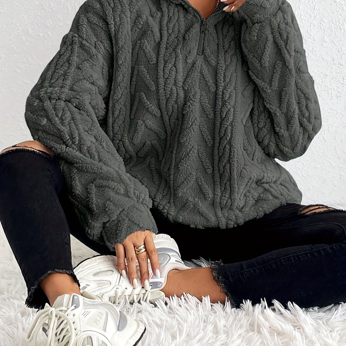 Arianna - Fleece Trui met Kraag en Ritssluiting.
