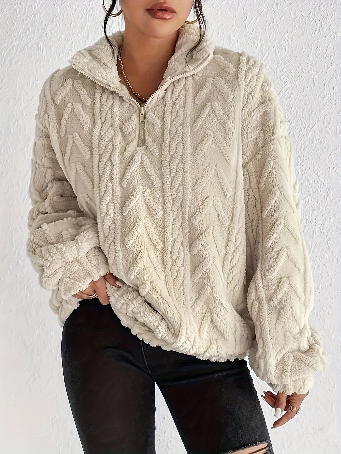 Arianna - Fleece Trui met Kraag en Ritssluiting.