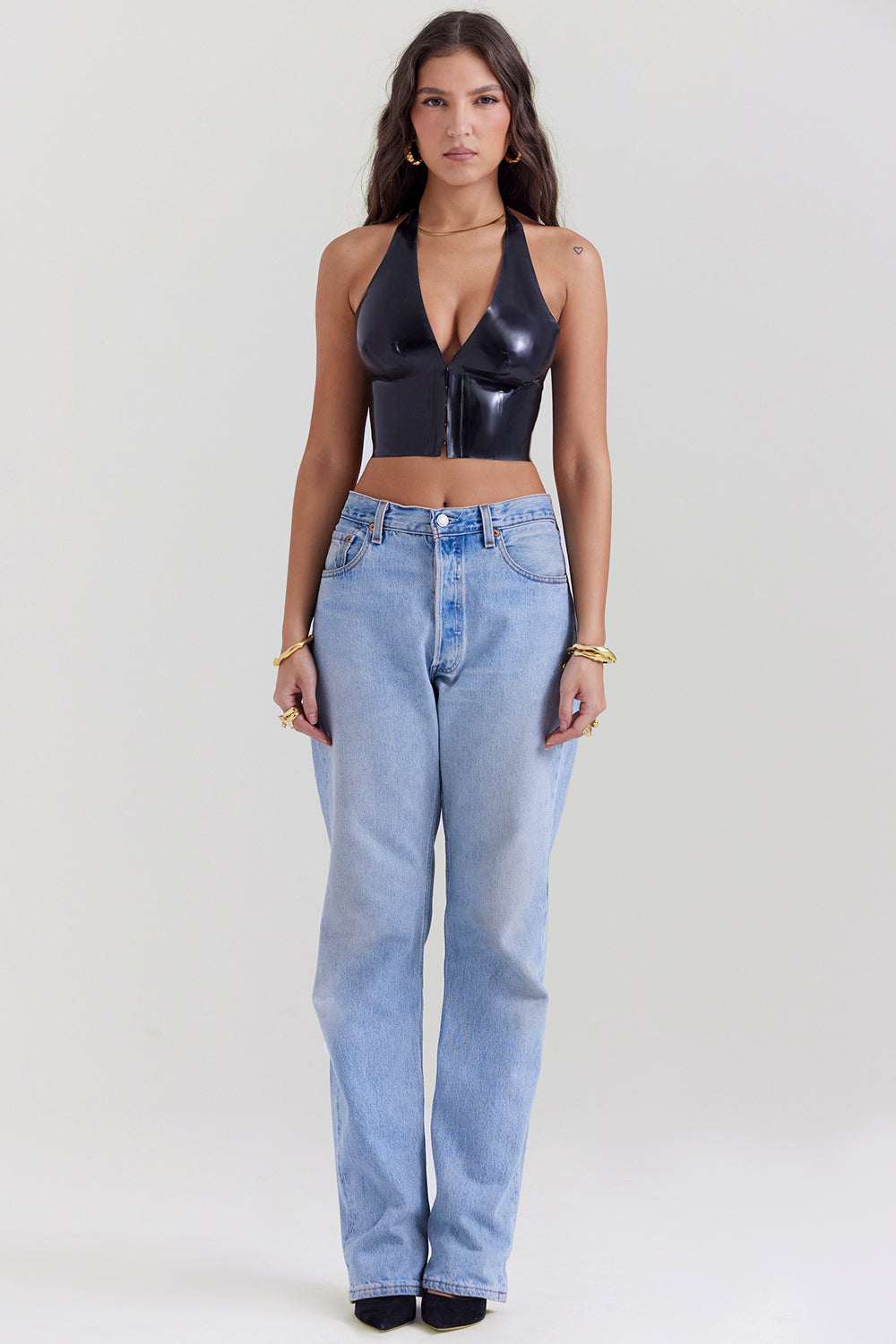 Romina - Zwarte Latex Haltertop