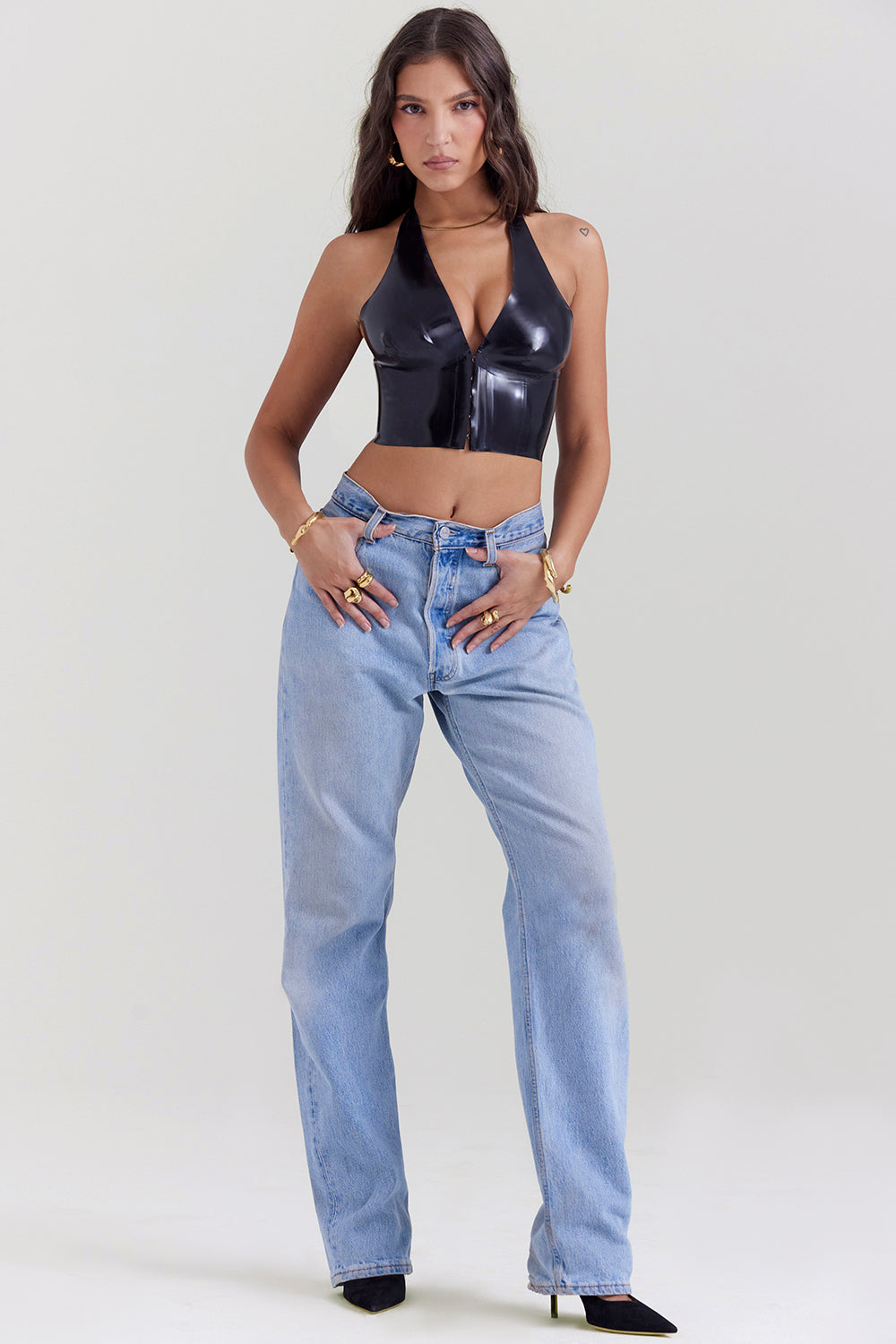 Romina - Zwarte Latex Haltertop