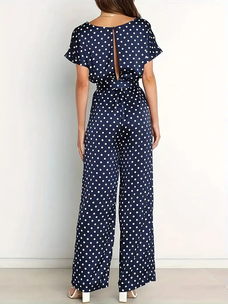Paloma - Elegante Marineblauwe Jumpsuit met Stippen