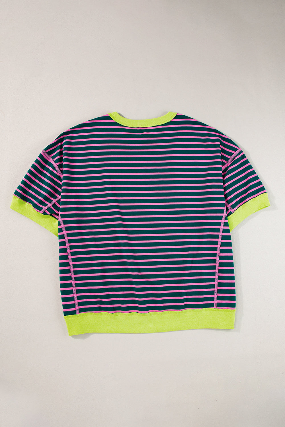 Anna - Horizontaal Gestreept Loose Fit T-shirt met Contrast Trim en Wijde Korte Mouwen