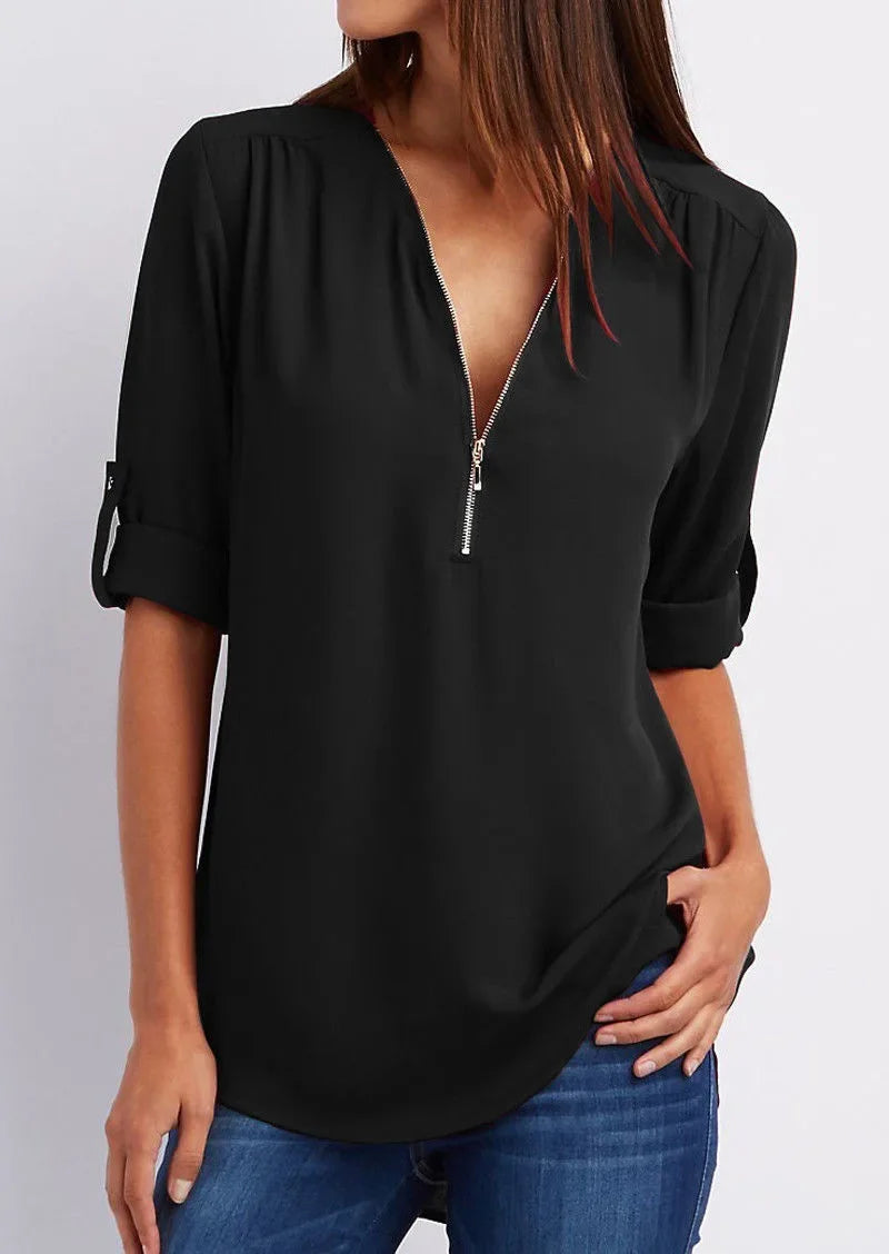 Rowena - Chique V-Hals Blouse met Korte Mouwen