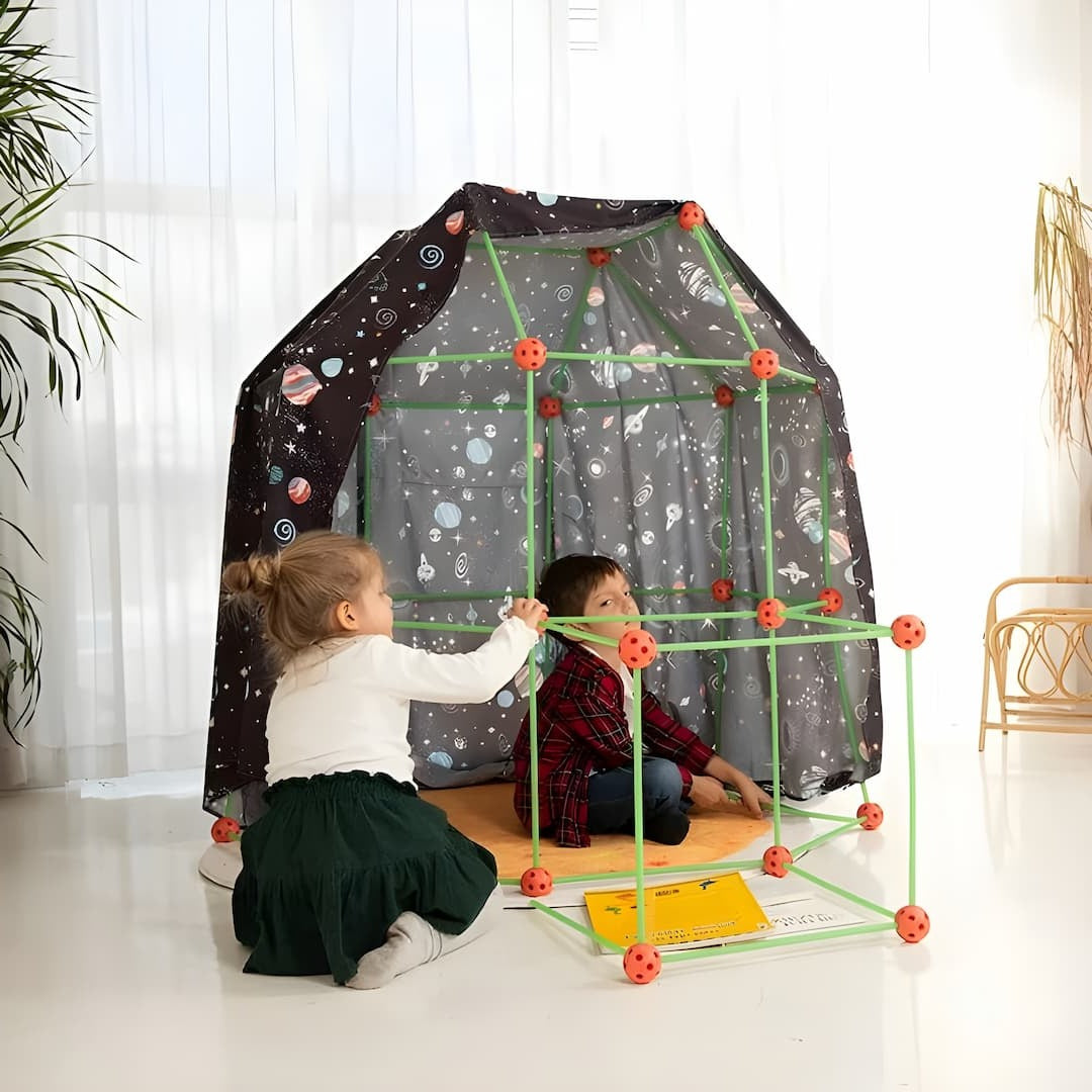 Fort Bouwpakket om Creatief Tenten en Gebouwen in Elkaar te Zetten voor Kinderen met 120 Stuks en 75 Staven