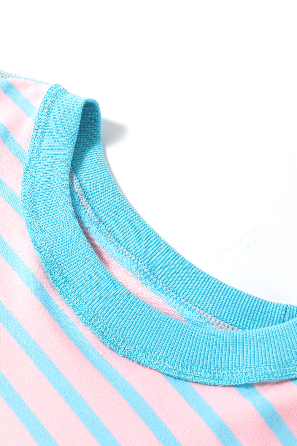 Anna - Horizontaal Gestreept Loose Fit T-shirt met Contrast Trim en Wijde Korte Mouwen