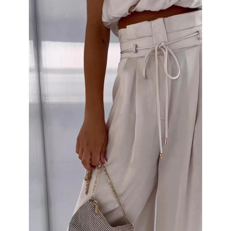 Zoe - Top met Drapering en Halternek met Hoog-Waisted Broek