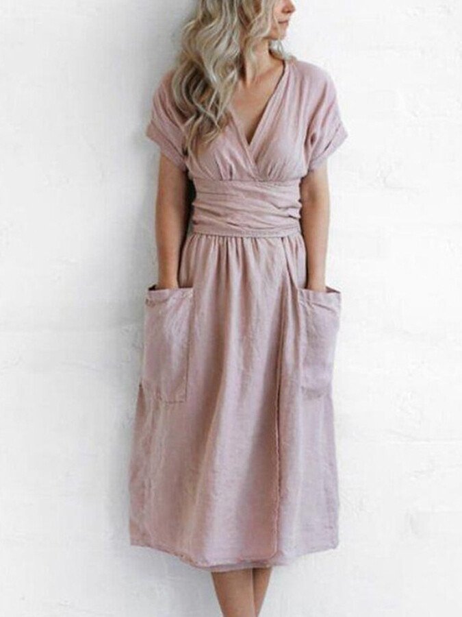 Camryn - Linnen Lace-Up Jurk Stijlvol & Veelzijdig Elegantie