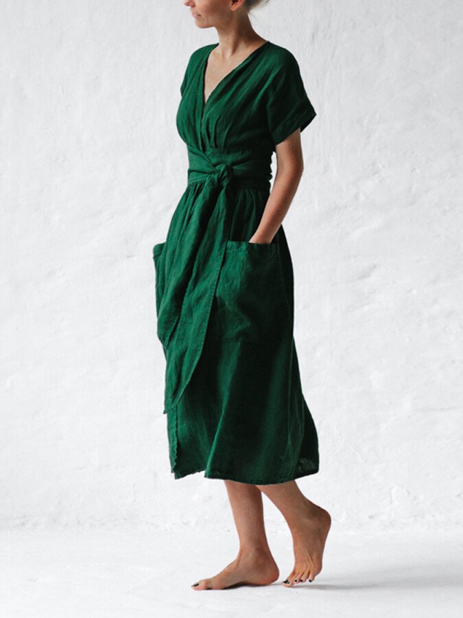 Camryn - Linnen Lace-Up Jurk Stijlvol & Veelzijdig Elegantie