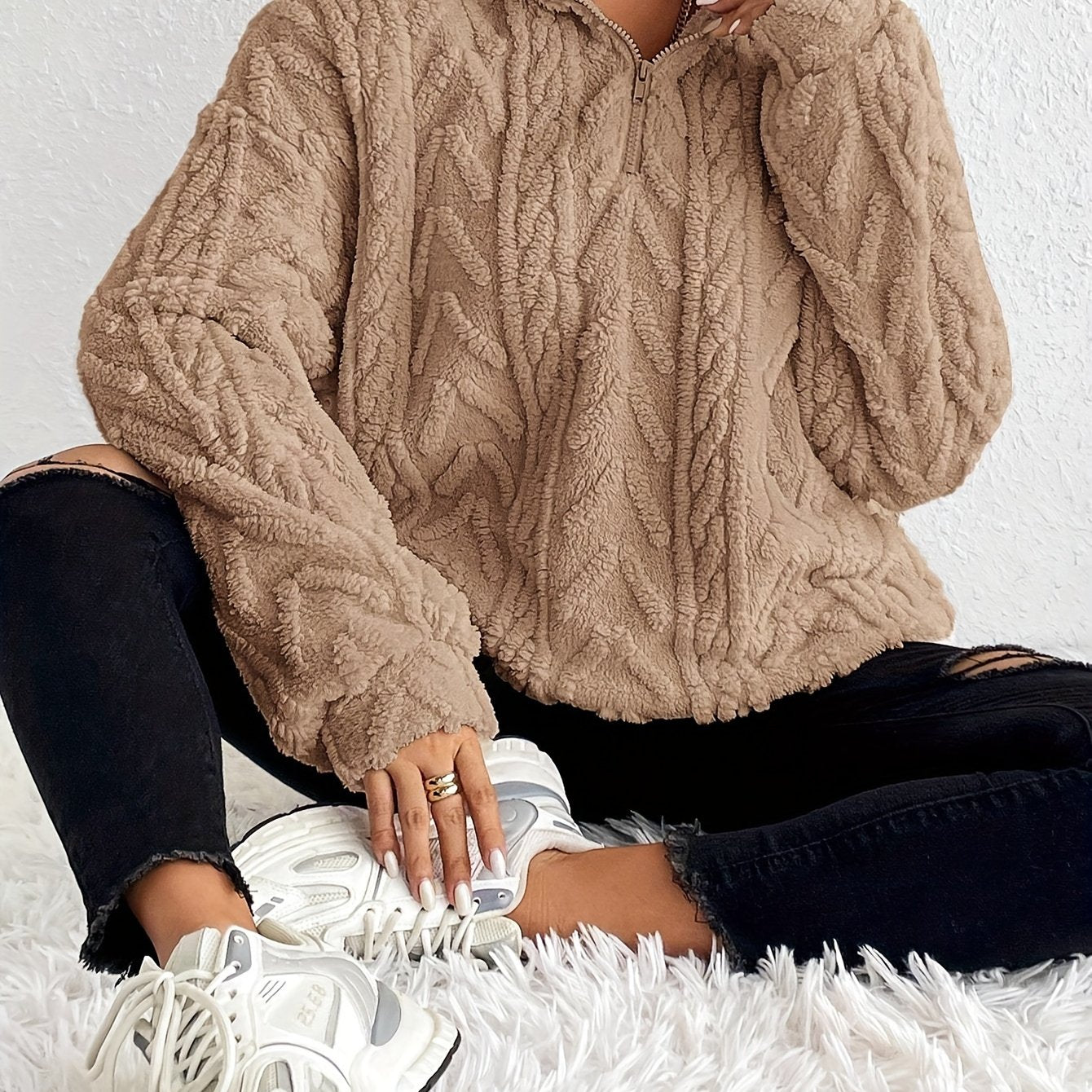 Arianna - Fleece Trui met Kraag en Ritssluiting.