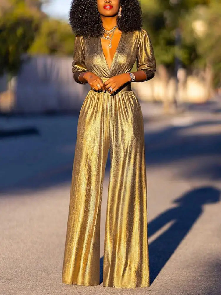 Amara - Metalen Geplooide Jumpsuit