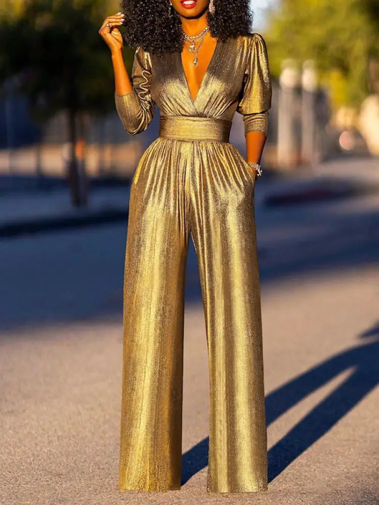 Amara - Metalen Geplooide Jumpsuit