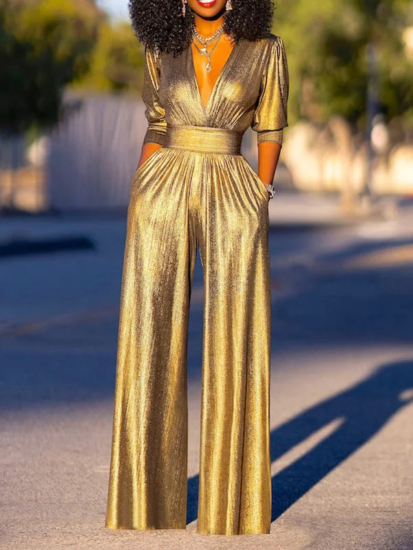 Amara - Metalen Geplooide Jumpsuit