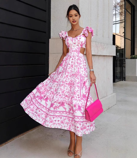 Ava - Mini Jurk met Bloemenprint, Ruches en Diepe V-hals