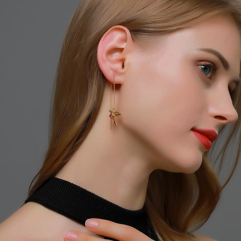 Kolibrie Schitterende Gouden Oorhangers met Glinsterende Steentjes voor een Chique Uitstraling