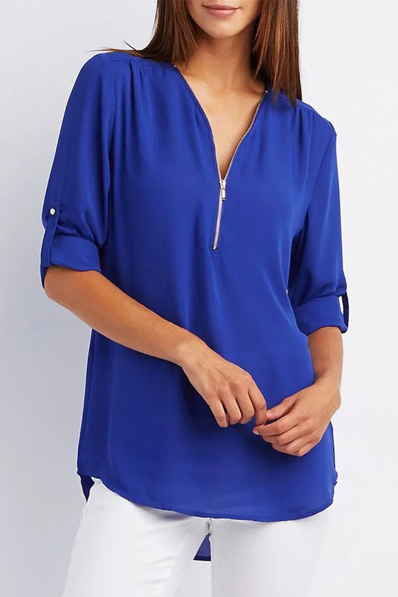 Rowena - Chique V-Hals Blouse met Korte Mouwen