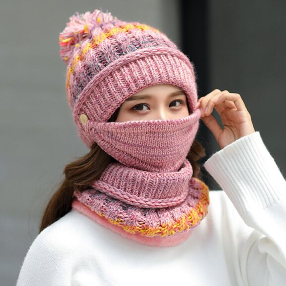 Winter Muts Sjaal en Mond Bescherming 3-in-1 met Pompon voor Complete Warmte en Veiligheid