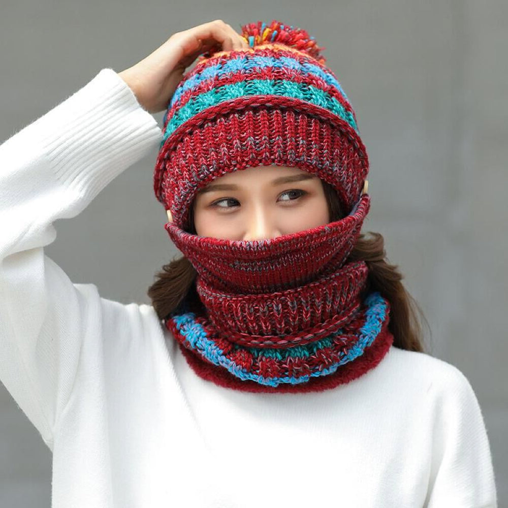 Winter Muts Sjaal en Mond Bescherming 3-in-1 met Pompon voor Complete Warmte en Veiligheid