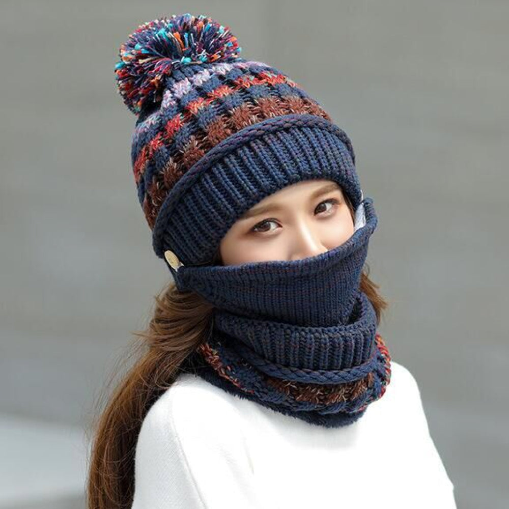 Winter Muts Sjaal en Mond Bescherming 3-in-1 met Pompon voor Complete Warmte en Veiligheid