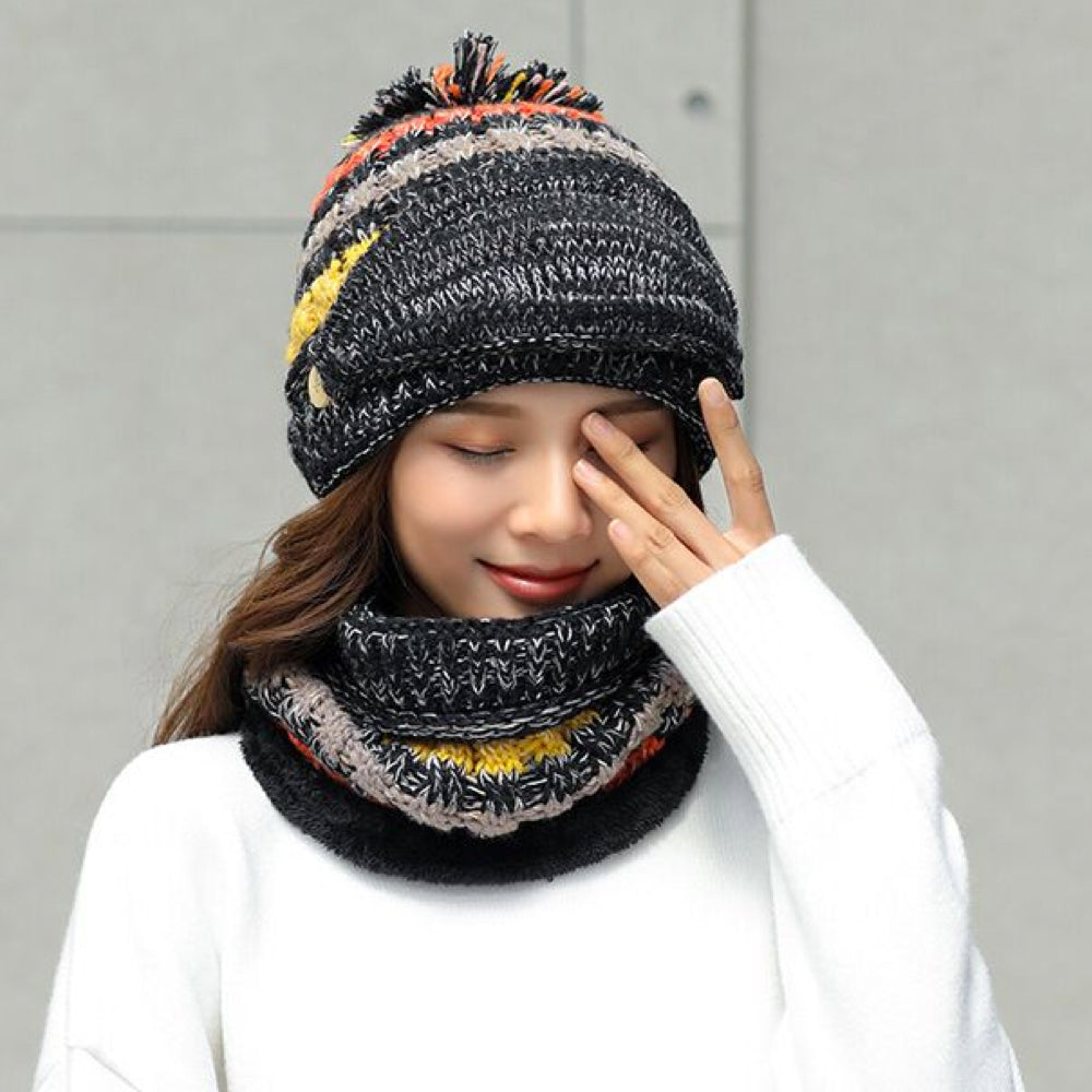Winter Muts Sjaal en Mond Bescherming 3-in-1 met Pompon voor Complete Warmte en Veiligheid
