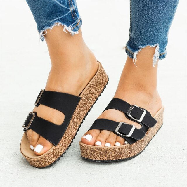 Ida - Zachte kalmte Blush Pink Platform Sandalen met Kurk Details