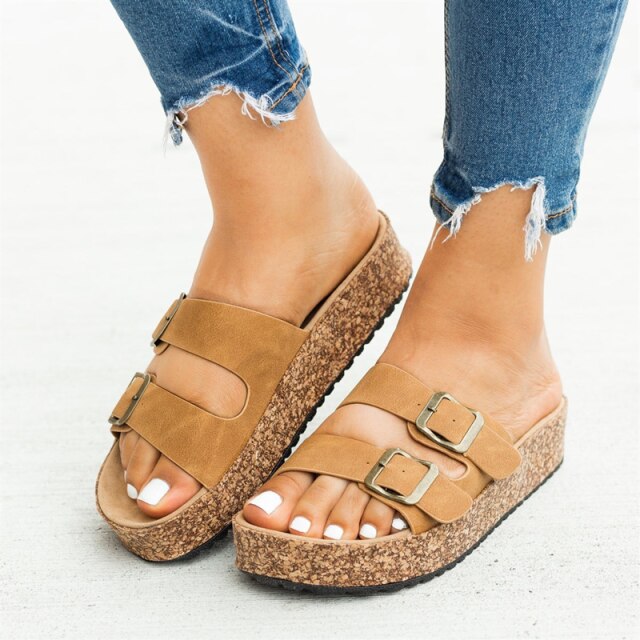 Ida - Zachte kalmte Blush Pink Platform Sandalen met Kurk Details