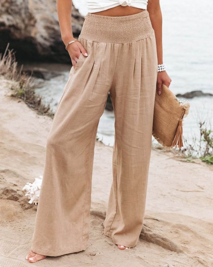 Sophia - Casual Hooggetailleerde Linnen Broek