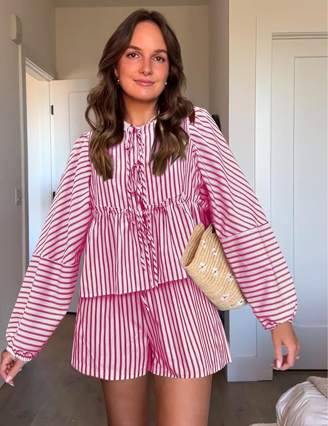 Sophie - Gestreepte Peplumtop en Short Set