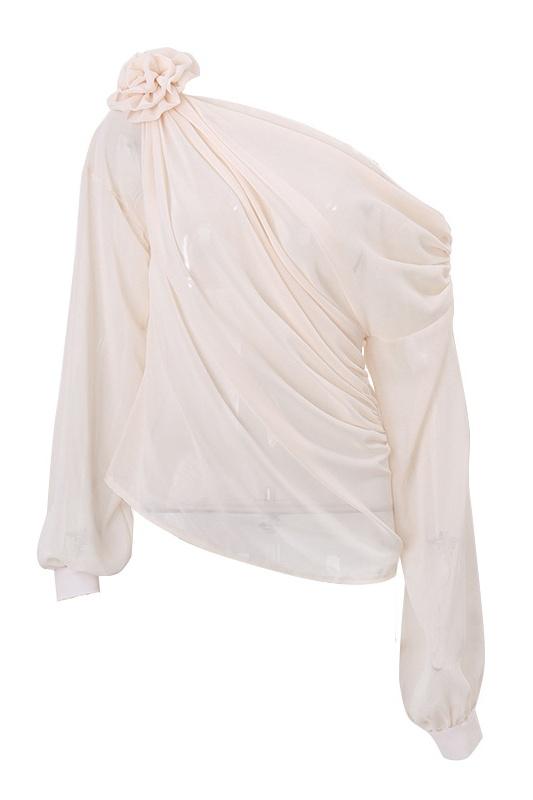Corina - Off-Shoulder Gedrapeerde Blouse met Bloemdetail
