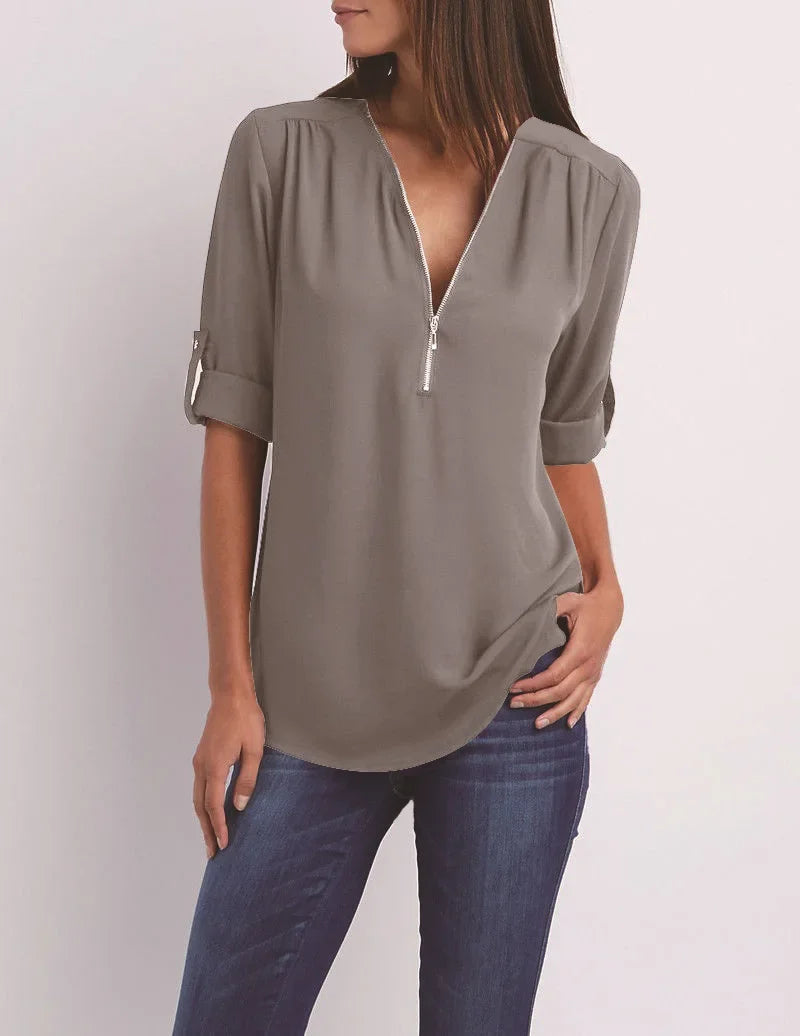Rowena - Chique V-Hals Blouse met Korte Mouwen