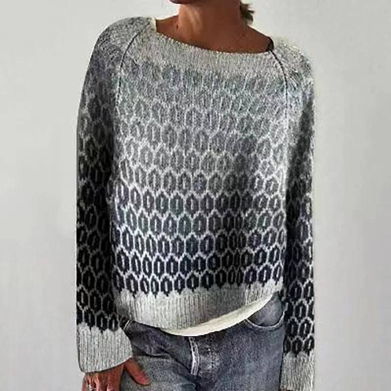 Emma Warme Boothals Trui met Schitterende Print