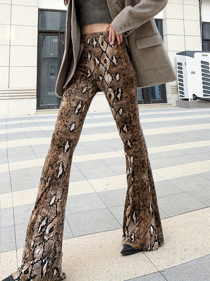 Eva - Hoge Taille Flared Stretch Broek in Slangenmotief