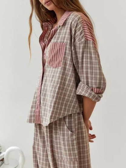 Saint Du Bois Comfi en Vrouwelijke Plaid Pyjama Set van Broek en Overhemd