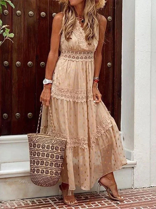 Elena - Boho-Chique Lange Zomerjurk met Kantdetails