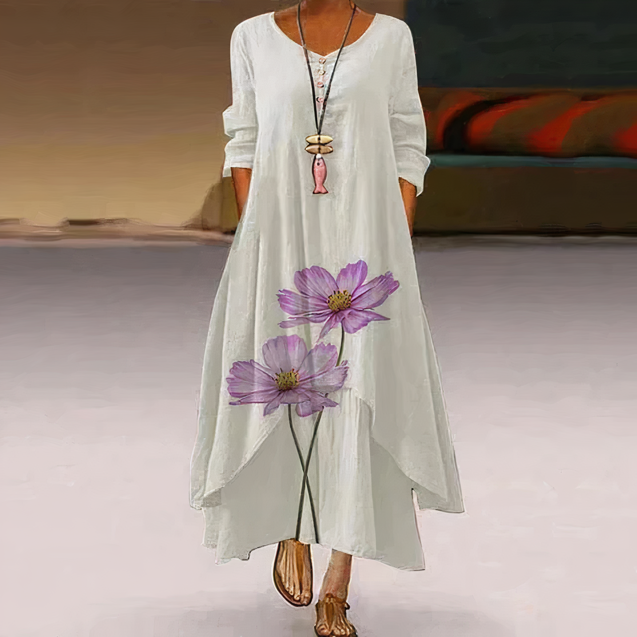 Mila - Elegante Vrouwelijke Lange Zomerjurk met Bloemen Print