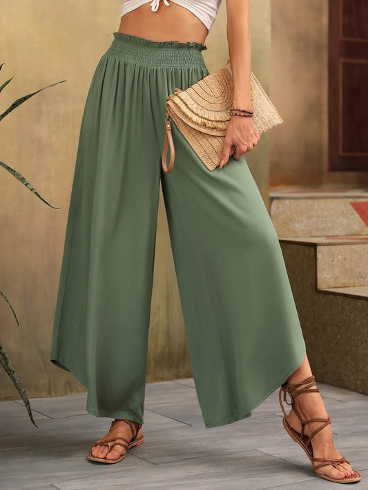 Sleena - Linnen Elastische Hoge Taille Comfy Mode Flared broek