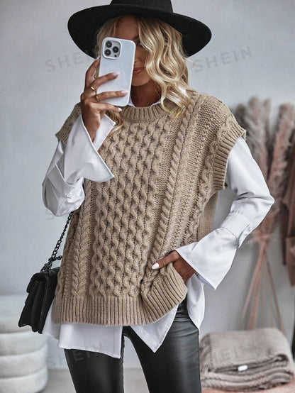 Frederika - Kabelgebreid Sweater vest zonder blouse