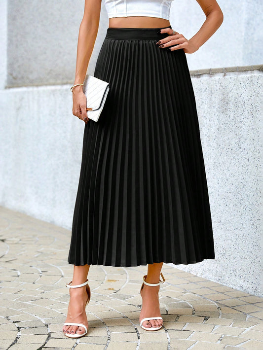 Misty - Geplooide Midi Rok met Hoge Elastische Taille