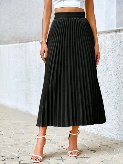 Misty - Geplooide Midi Rok met Hoge Elastische Taille
