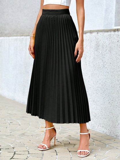 Misty - Geplooide Midi Rok met Hoge Elastische Taille