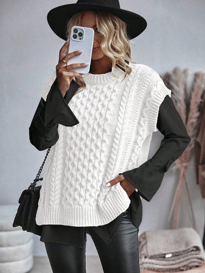 Frederika - Kabelgebreid Sweater vest zonder blouse
