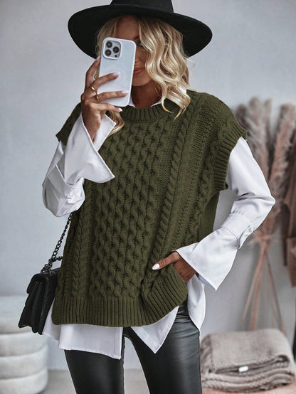 Frederika - Kabelgebreid Sweater vest zonder blouse