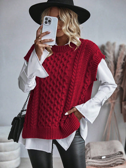 Frederika - Kabelgebreid Sweater vest zonder blouse